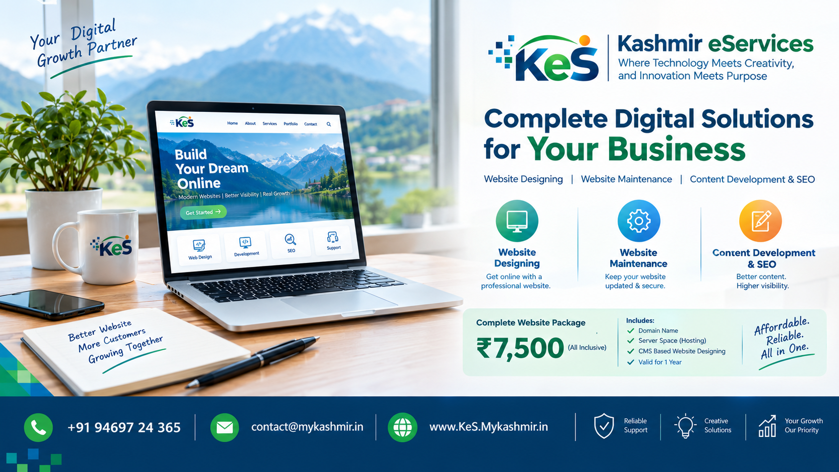 Kashmir eServices affordable website designing, website maintenance and content development services.